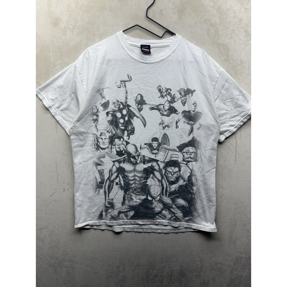 Vintage Marvel Mad Engine Shirt XL Y2K White Spider-Man Wolverine Hulk Graphic